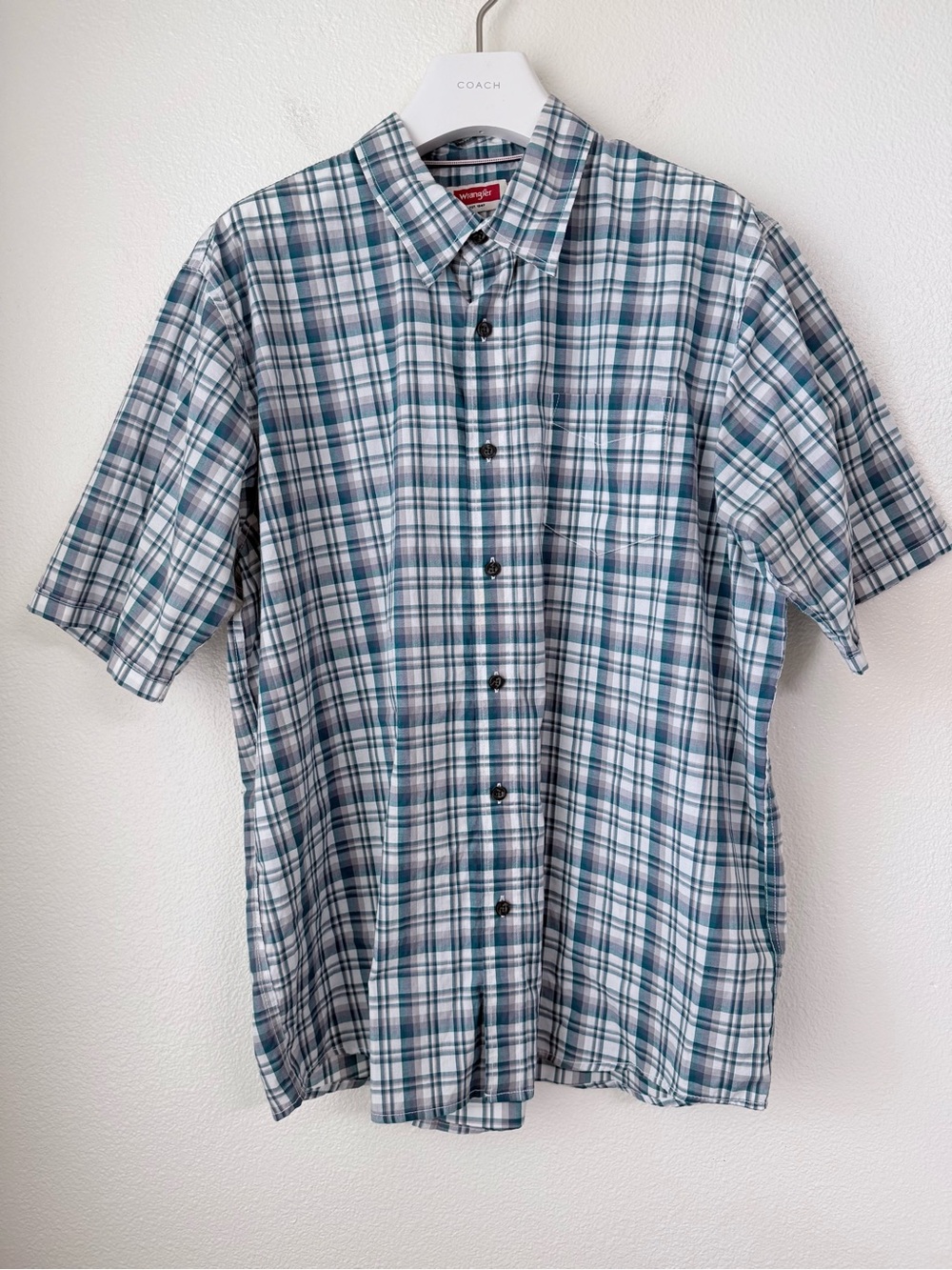 Wrangler Flex for Comfort Plaid Short Sleeve Button Down Shirt Men’s Size XL